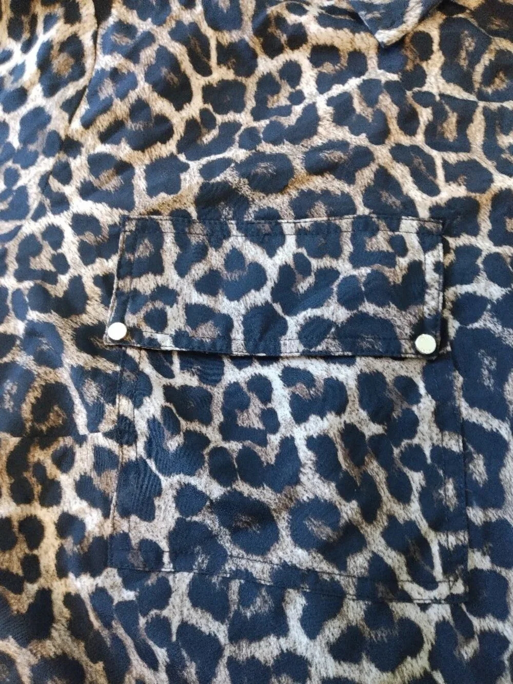 Michael Kors Full Zip Shirt Black/Brown Leopard Roll Tab Sleeves 2X
